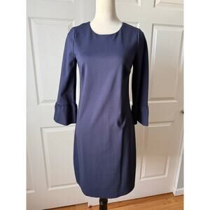 Boden Navy Bell Sleeve Sheath Midi Dress US 6R Minimalist Professional Career